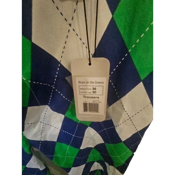 Royal & Awesome Blues On The Greens Argyle Golf Pants 36/30 Polyester Mens NWT - Picture 5 of 11